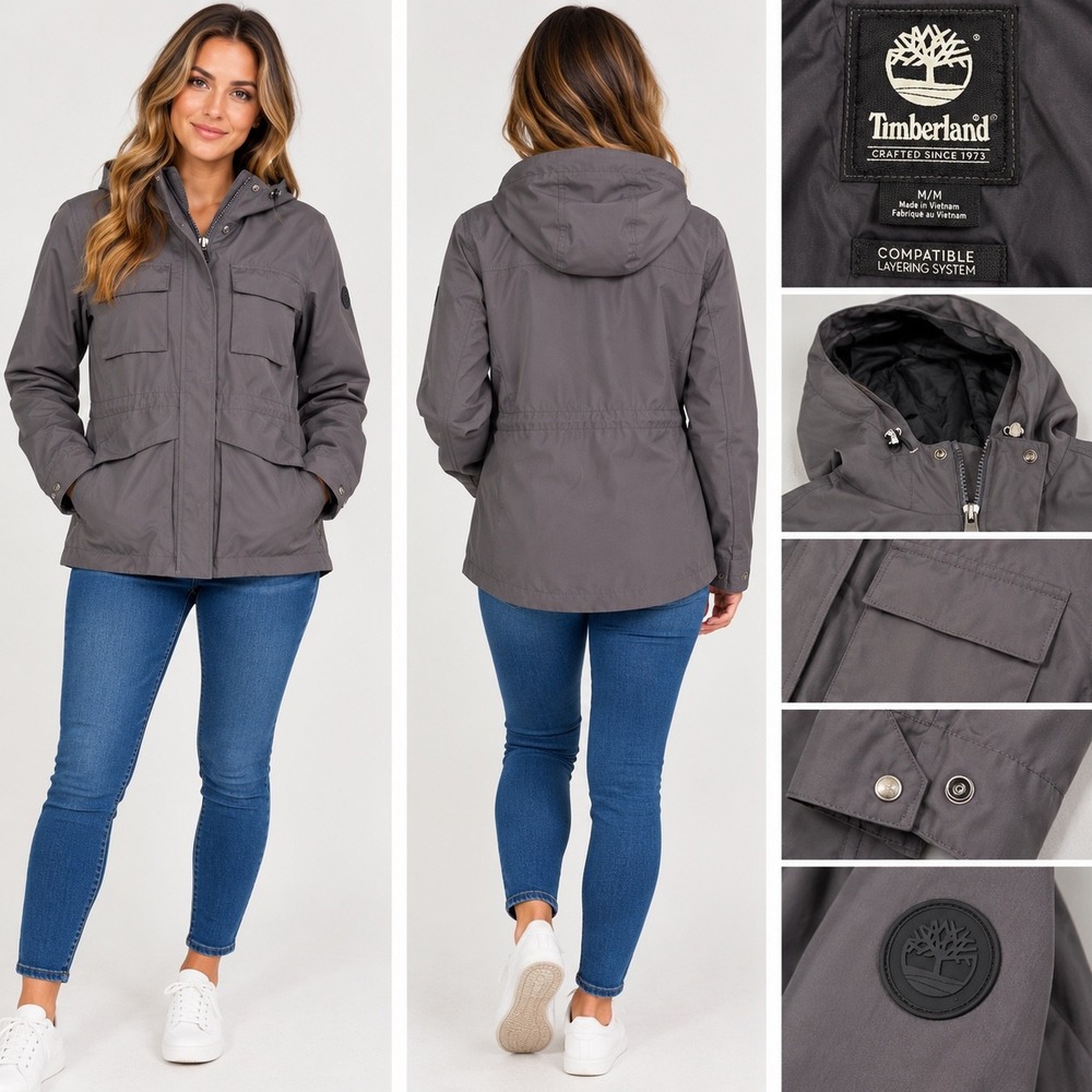 Timberland Field Jacket Womens M Grey Gorpcore Minimalist Utility Hooded Coat